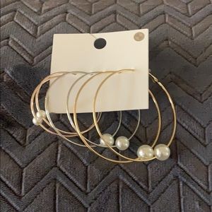 Rose, Silver and Gold Pearl Hoops